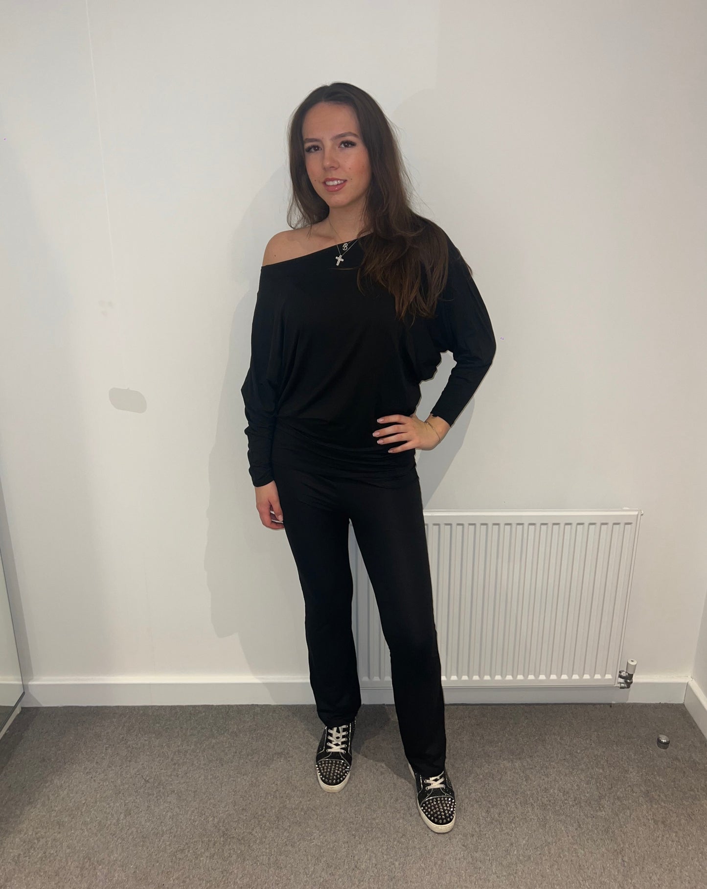 Black flared leg lounge suit