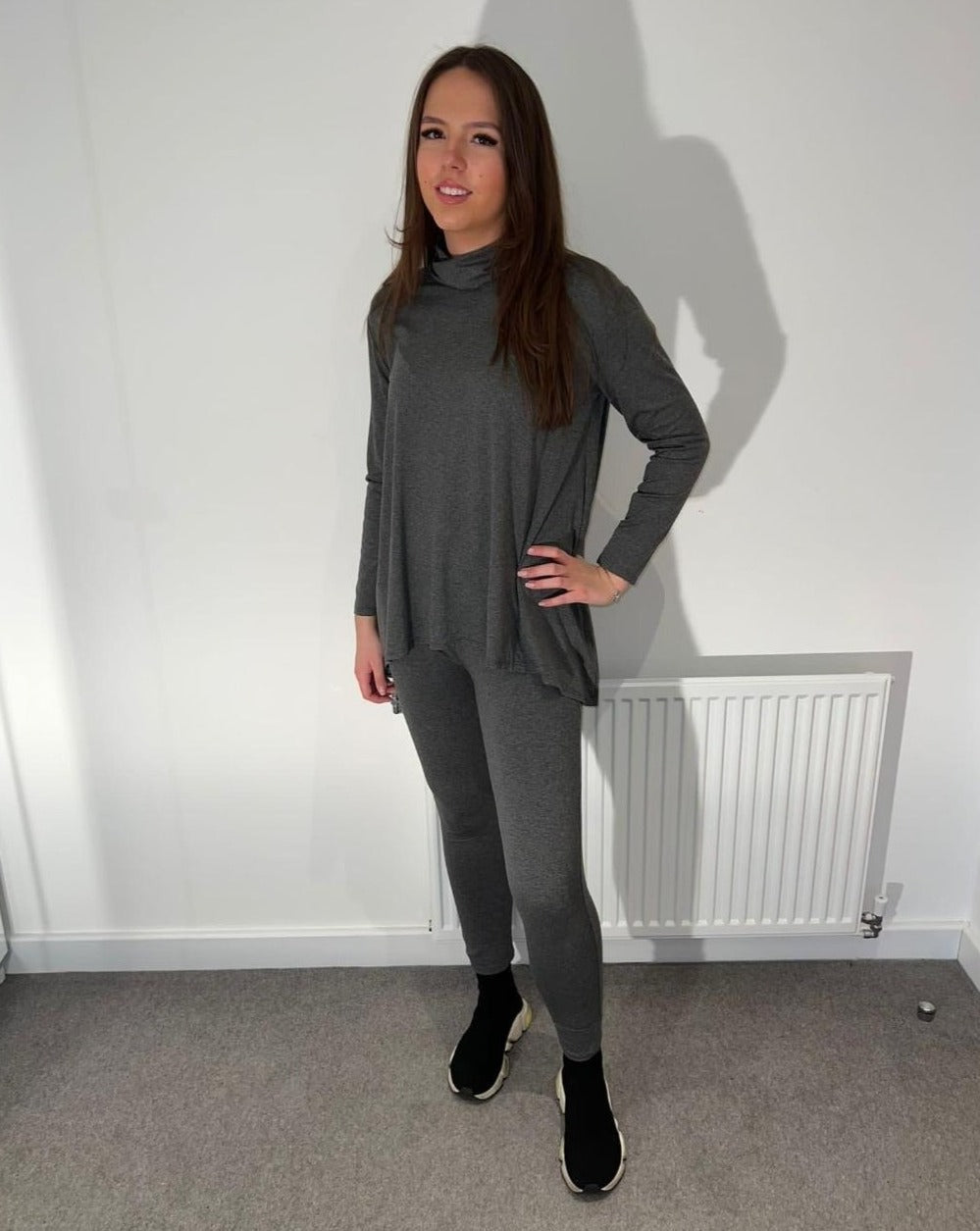 Grey lounge suit with neck tie