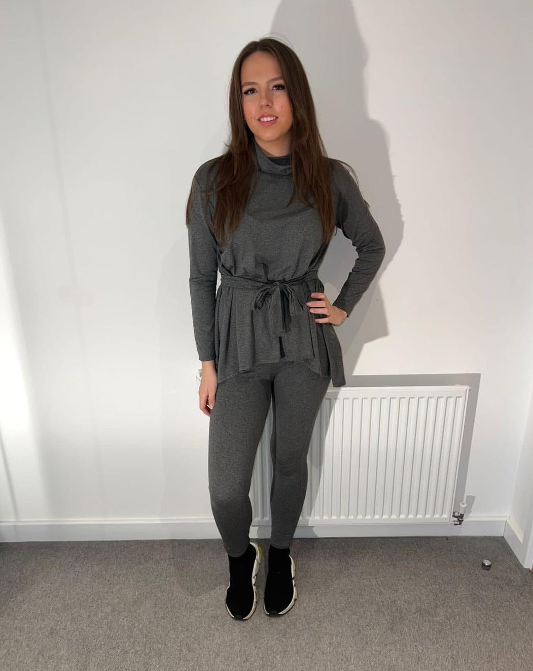 Grey lounge suit with neck tie
