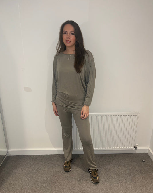 Taupe flared leg lounge suit