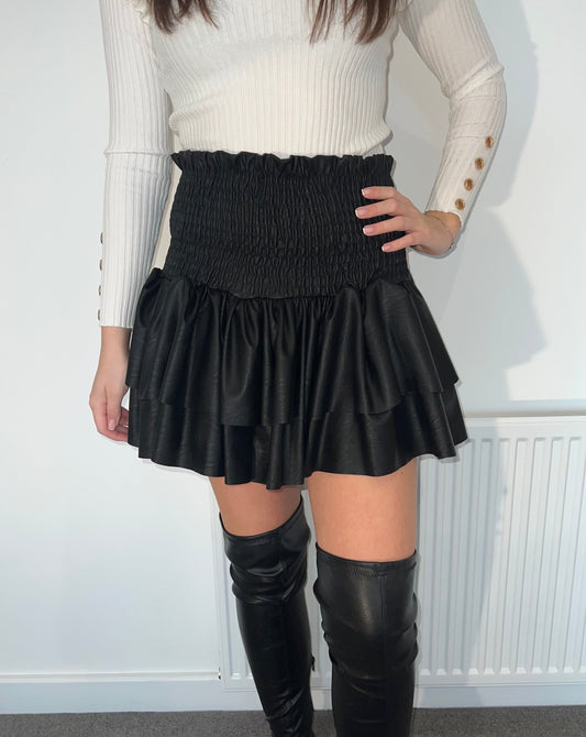 Black leather look Ra Ra skirt