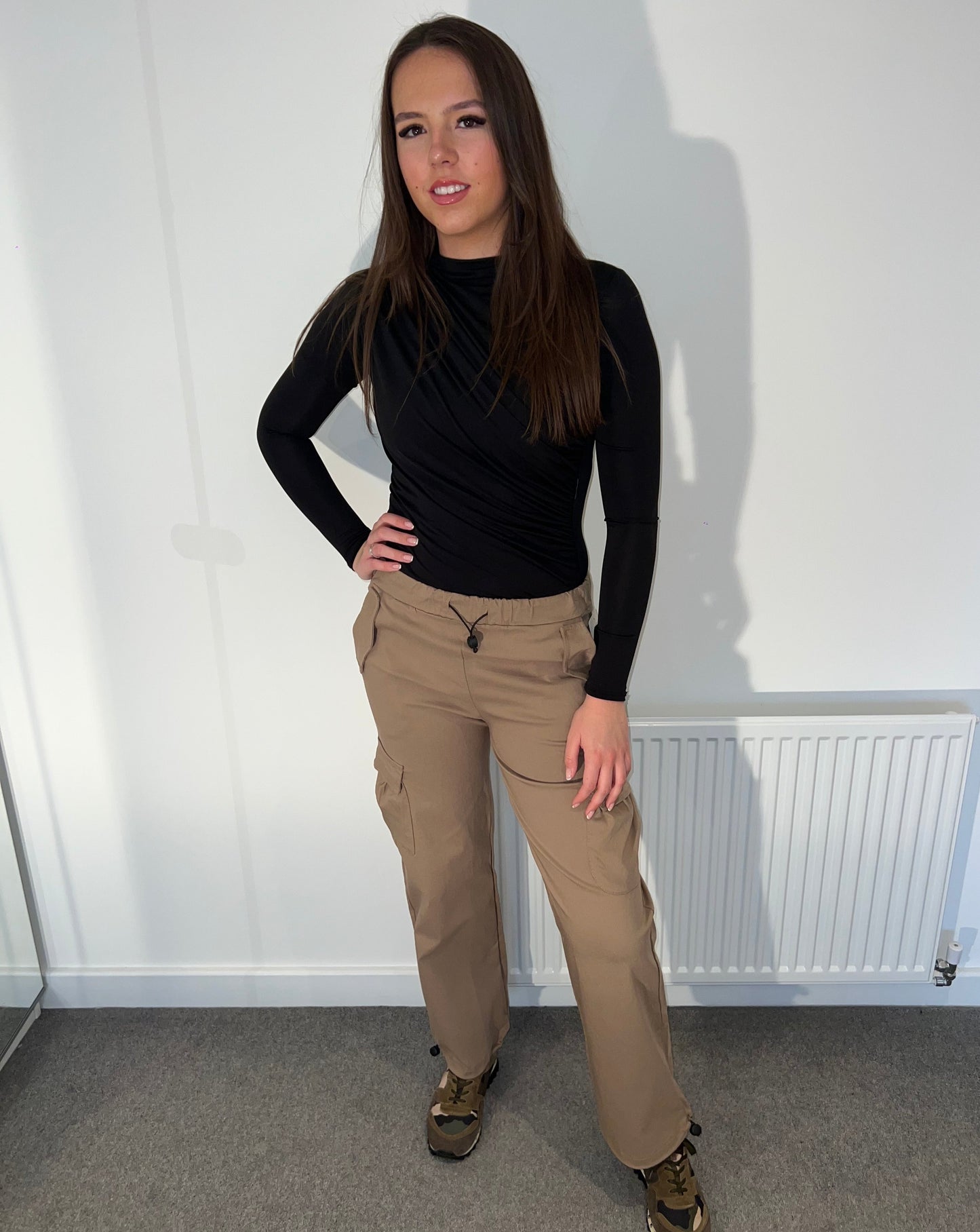 Camel cargo trousers