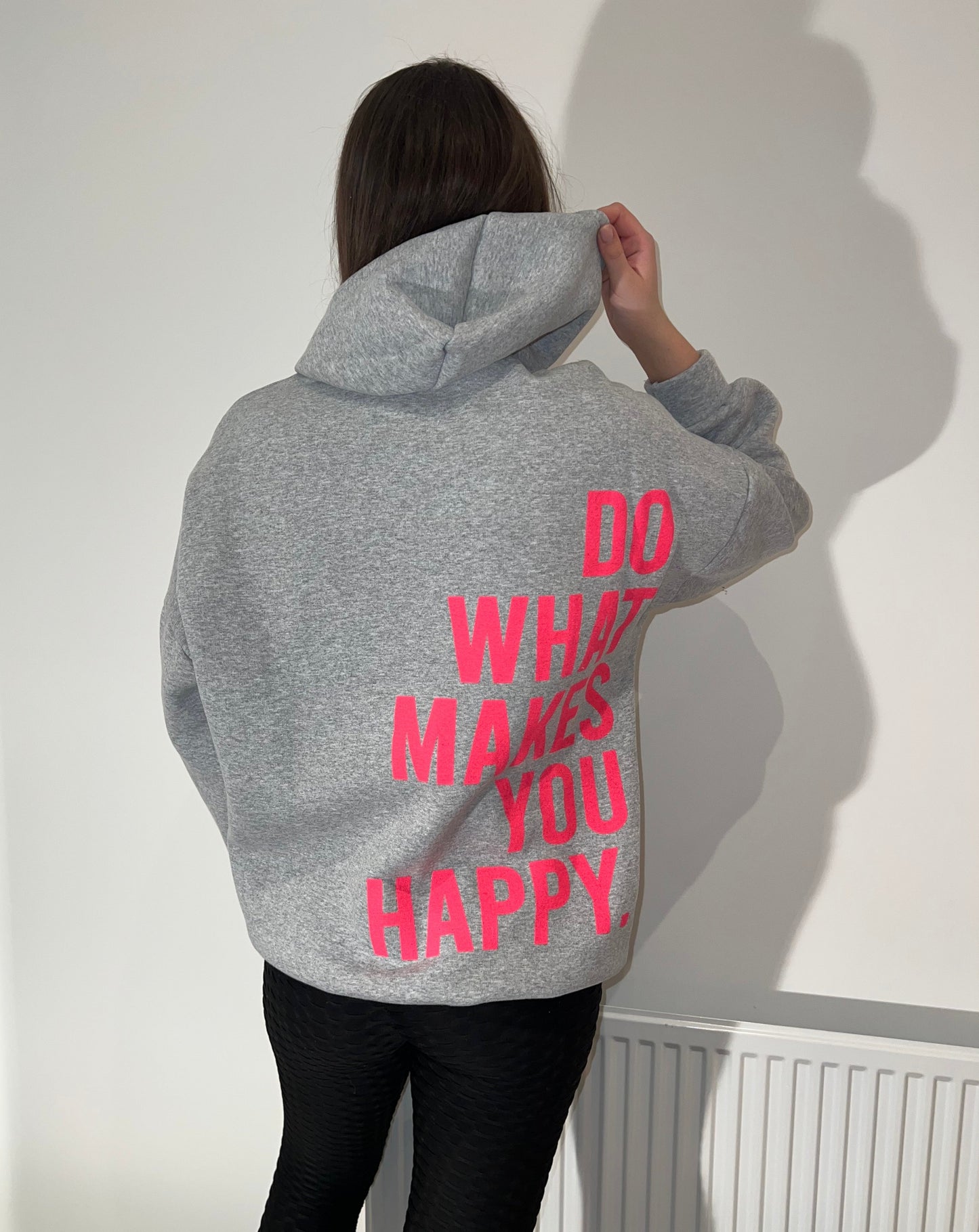 NEW Grey With Pink Do What Makes You Happy Hoodie