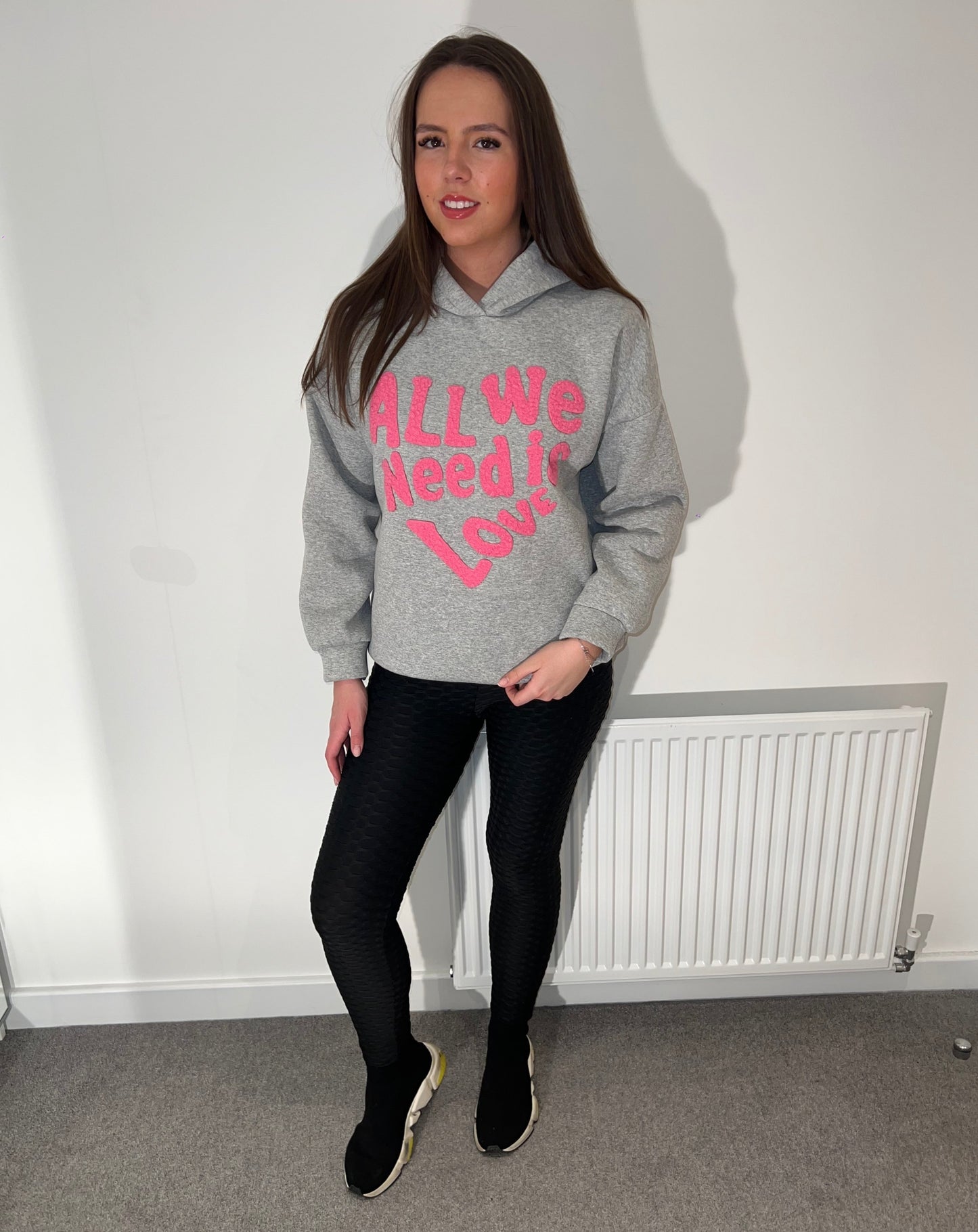 Grey With Pink All We Need Is Love Hoodie